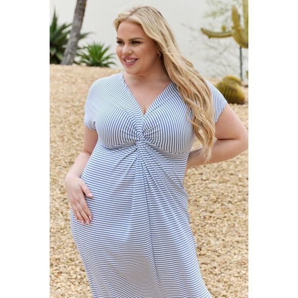 Culture Code Full Size Striped Twisted Detail Maxi Dress In Cobalt Blue - Picture 12 of 12